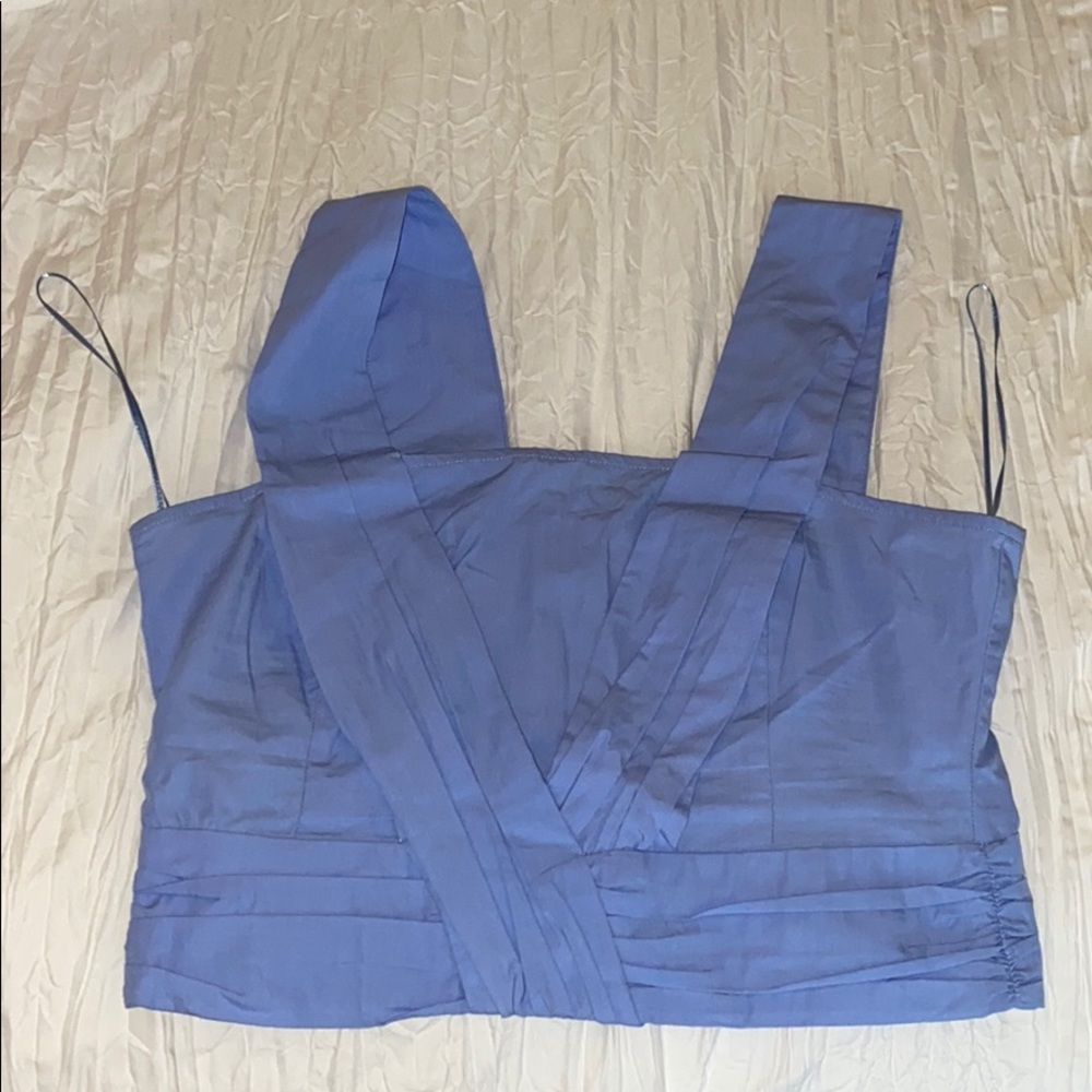 Zara blue pleated poplin crop top size large